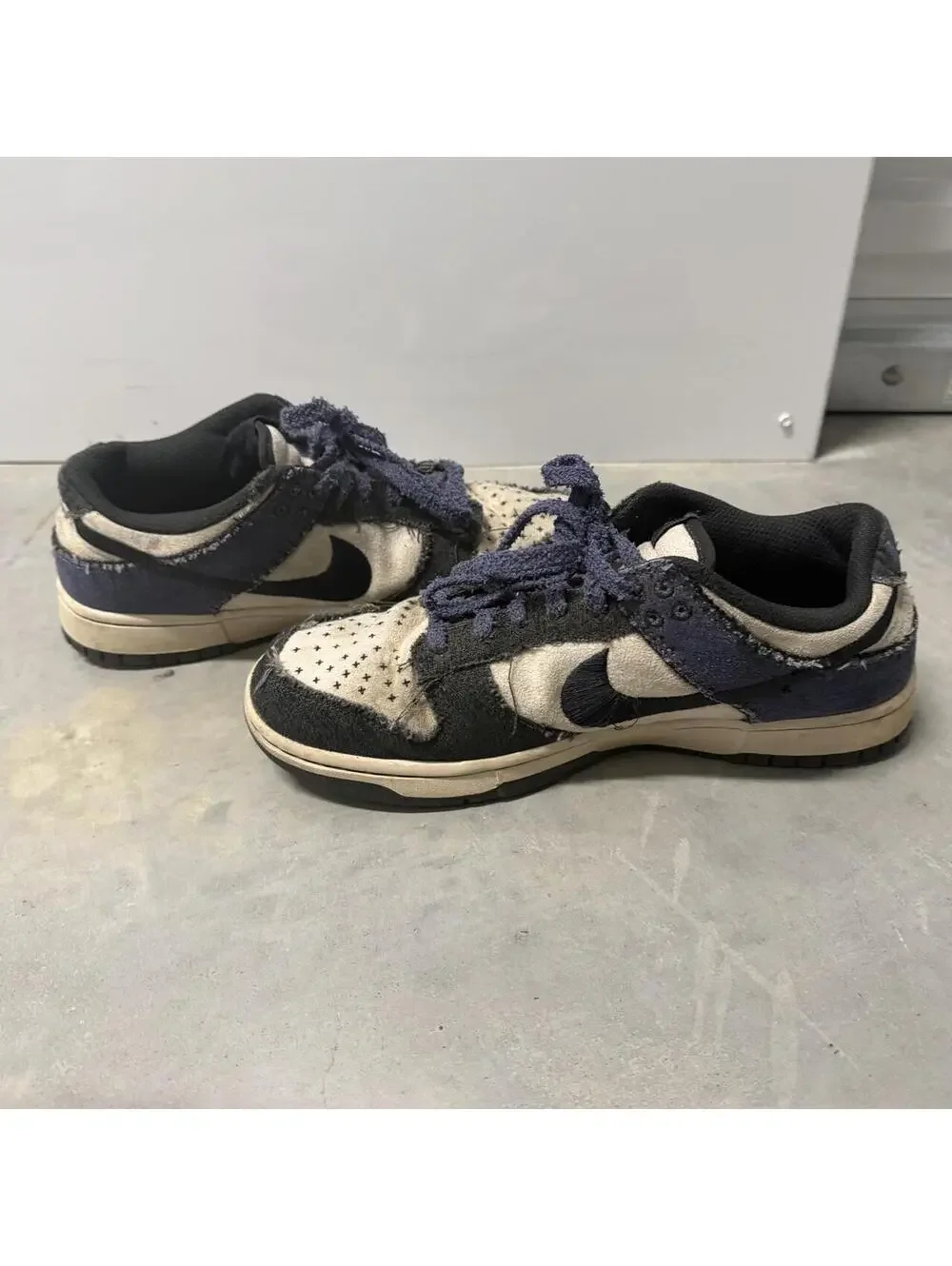 Nike Dunk Low Certified Fresh Black Navy Canvas Men's Size 9 Distressed Sneakers
